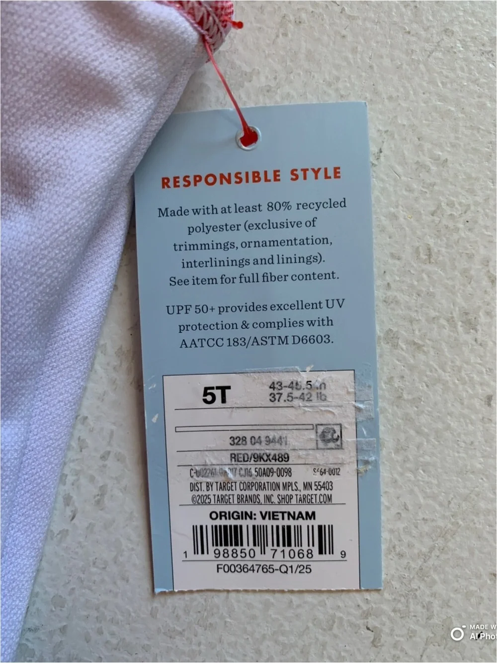 Cat & Jack Girls Red & White Gingham Check One Piece Swimsuit Size 5T NWT